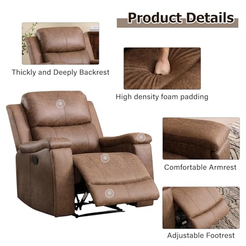 CANMOV Leather Recliner Chair, Classic and Traditional Manual Recliner Chair with Overstuffed Arms and Back, Manual Single Sofa with Concealed Cup Holders,Nut Brown - Image 4