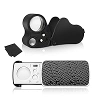 Juwelier Lupe mit Licht, 2 Stücke 30X 60X 90X LED Lupe,Vergrößerungslinse für Schmuck,Edelsteine, Münzen, Briefmarken,Rocks, mit Brillenputztuch, Faltlupe (Schwarz)