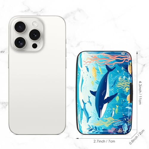 Image of Credit Card Holder, Mini Aluminum Card Wallet RFID Blocking Slim Metal Hard Card Case for Women Men, Whales