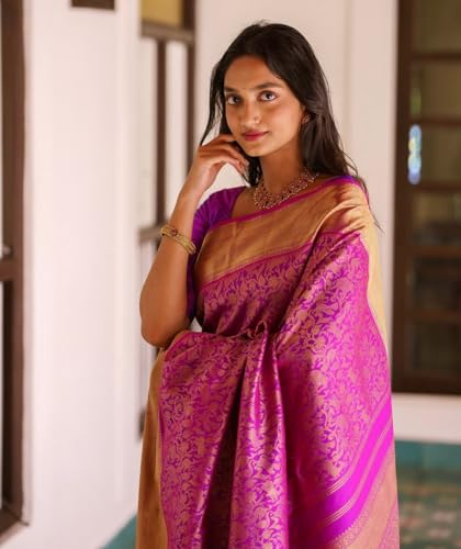 Image of Flosive Women's Kanjivaram Silk Saree With Beautiful Blouse With Zari Border
