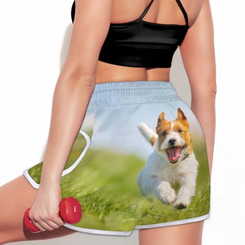 Happy Corgi Dog Damen-Shorts mit Taschen, süße Hundesporthose, bequeme Strand-Shorts, Fitnessstudio, Yoga, Laufen, lässig, Sweat-Shorts, farbig, S