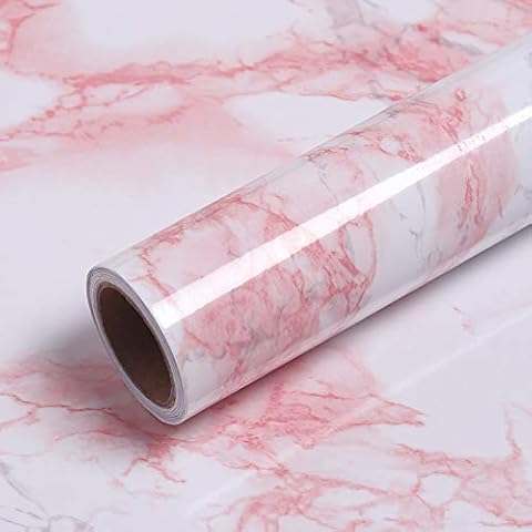 VEELIKE Pink Marble Contact Paper Wallpaper Stick and Peel 15.74 x118.11inches Self Adhesive Removable Waterproof Wall Covering for Table Countertop Cabinet Drawer Cover