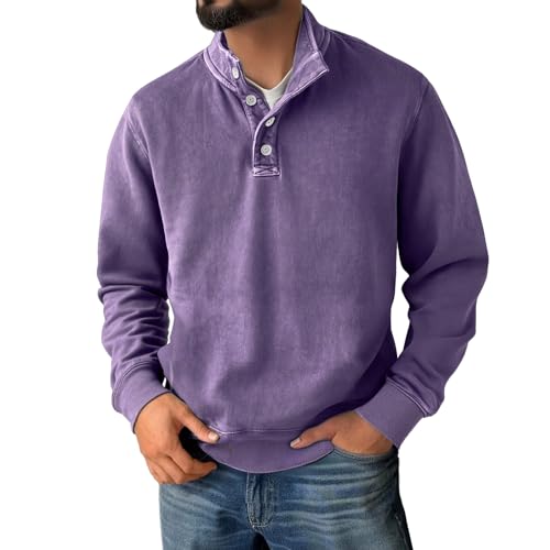 Thatrich Mokaloha Mens Shirts Washed Sweatshirt Quarter Button up Vintage Pullover Long Sleeve Casual Tops Golf Polo Shirts2