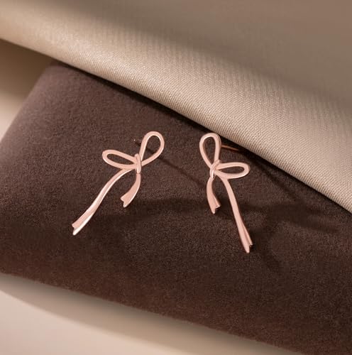Image of Reffeer Solid 925 Sterling Silver Bow Stud Earrings Ribbon for Women Teen Girls Bowknot Stud Earrings Drops