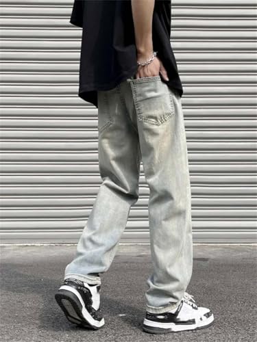 Hndudnff Men's Summer Distressed Jeans Casual Stretch Straight High Street Denim Long Pants4