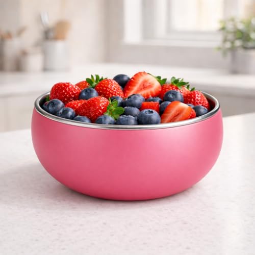 Image of Premium Stainless Steel Baby Feeding Bowl with Soft Silicone Cover | Non-Slip Grip, BPA Free & Food-Grade | Safe Feeding Bowl for Infants & Toddlers | Durable, Easy to Clean (Coral Pink)