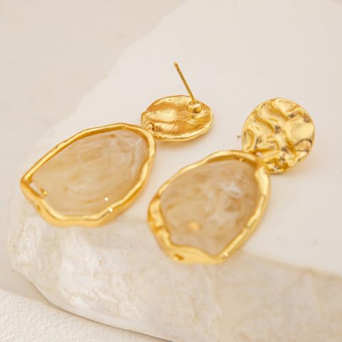 Chunky 14k Gold Brown Resin Earrings for Women Vintage, White Crystal Y2K Statement Drop Dangle Two Tone Earring Party Prom Jewelry Gifts Accessories (White) by OAOSIOH - Image 9