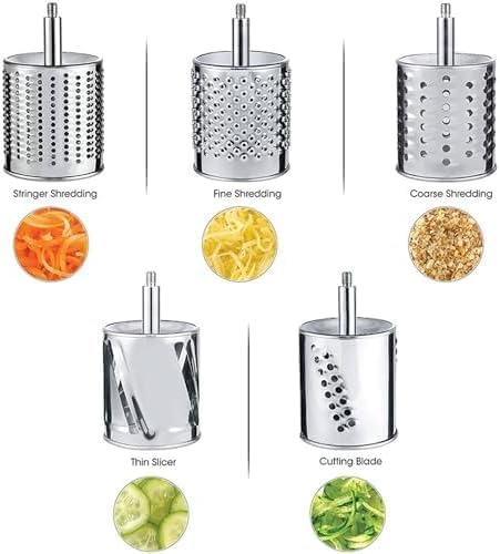 Rallador de alimentos de acero inoxidable, cortador manual de verduras con cuchillas versátiles para queso, frutas y nueces, ideal para cocinar y preparar comidas, fácil de limpiar y usar