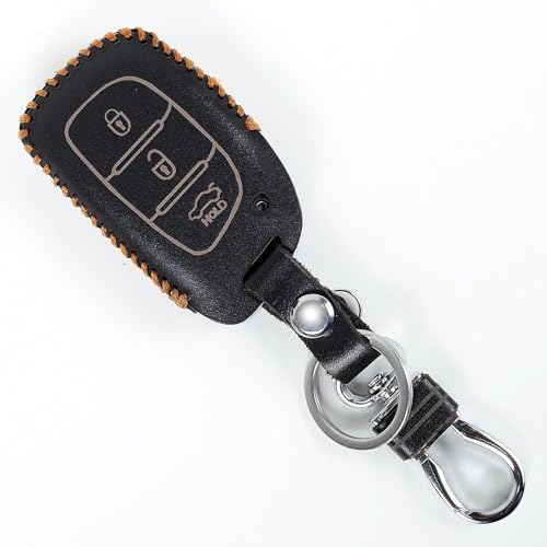 Image of Leather Car Key Cover for Xcent, Creta ,Verna 4s, I20 Active, Aura ,I10 Grand, Tucson, I10 Grand Nios. Elantra, I20 Elite(Black)