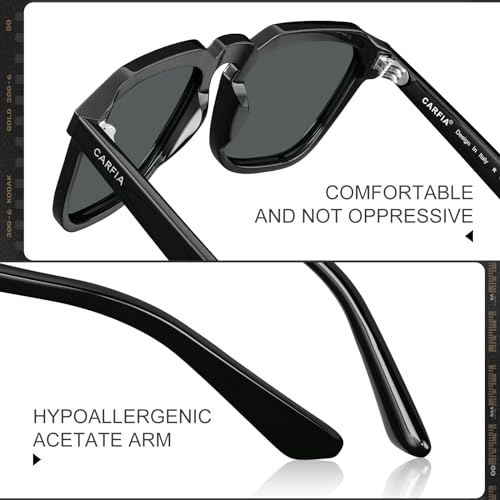 Image of CARFIA Retro Sunglasses for Men Polarized UV400 Protection, Hand-crafted Acetate, 60s Style Square Cool Sun Glasses