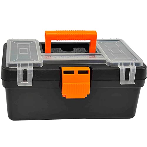 Tradineur - Caja de herramientas con compartimentos en la tapa y asa, modelo Mini Kid, plástico resistente, organizador, maletín almacenaje - 13,5 x 31,5 x 17,5 cm
