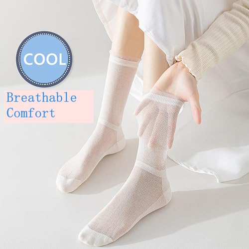 Women's Ruffle Crew Socks, White Cotton Lace, Frilly Ankle Design, Fits Shoe Size 5-9, 5 Pairs3