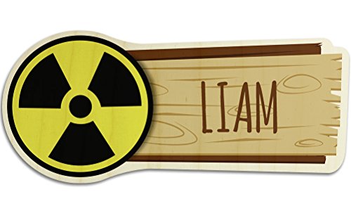 printplanet Türschild aus Holz mit Namen Liam - Motiv Radioaktiv - Namensschild, Holzschild, Kinderzimmer-Schild