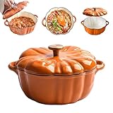 KüRbistopf, Emaillierter Gusseisen-KüRbis-Topf Mit Deckel, Robustes Kochgeschirr Zum Schmoren, KüRbis Topf, EintöPfe, Braten, Brotbacken, Halloween, Erntedankfest (Orange B)