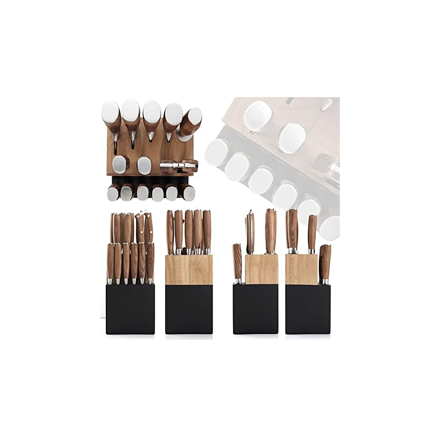 Kangdelun Natura Series 15 PCS Knife Block Set, Ultra Sharp High Carbon Stainless Steel with Wooden Handle