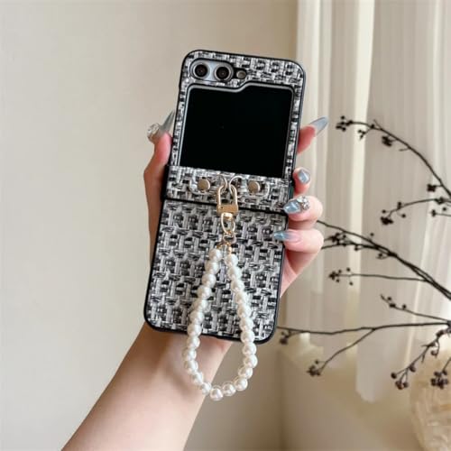 Coque pour Galaxy Z Flip7 motif tissé tendance jolie coque rigide à perles