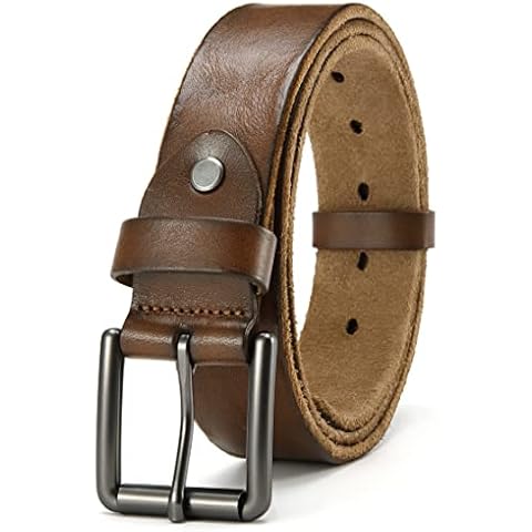 CHAOREN Brown Leather Belts for Men | Mens Tan Belt Leather for Jeans 1.5" with Full Grain Leather | Roll Buckle Oval Hole for Smooth Wearing Cover