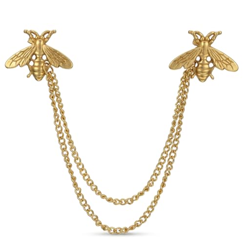 Image of Vintage Honey Bee Brooch for Women Men Cute Bee Lapel Pin with Hanging Chain Tassel Gold Animal Collar Chain Pin Elegant Dress Accessories for Jacket Hat Bag Suit Tie Holiday Party Jewelry