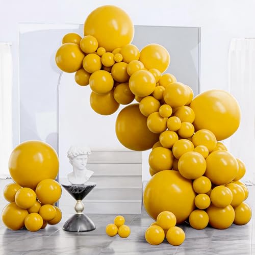 Image of PartyWoo Mustard Yellow Balloons 140pcs Different Sizes of 18 12 10 5 Inch Boho Netural Fall Balloon Arch Kit for Birthday Baby Shower Sunflower Little Cutie Thanksgiving Party Decorations Yellow-F57
