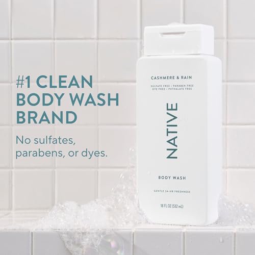 Image of Native Clean Body Wash, Gentle & pH-balanced for Sensitive Skin, 24-Hr Freshness for Women & Men, Vegan & Cruelty-Free, Free of Sulfates, Parabens & Phthalates, Cashmere & Rain, 18 fl oz