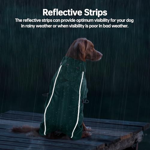 Wasserdichter Hundemantel, Regenschutz Hund Regenjacke Hunderegenmantel Einstellbare wasserdichte Haustierkleidung Leichte Regenjacke mit Reflektierendem Streifen(Armeegrün, L)