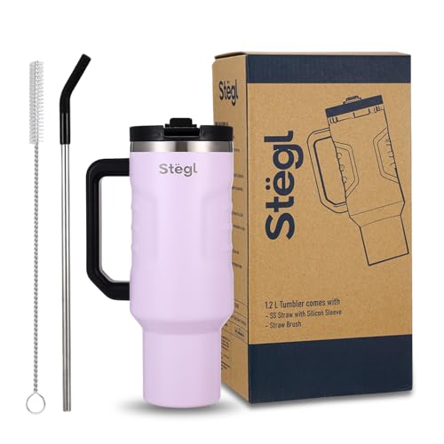 Image of Tumbler with Straw - 1.2L Insulated Coffee Tumbler with Handle | Keeps Drinks Hot 12h Cold 24h | Leakproof Travel Sipper for Office Gym | Stainless Steel Straw