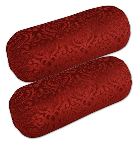 Image of Home Sajja Premium Velvet Diwan Sets - 1 Diwaan Sheet,2pc Bolster Cover with Dori,3pc Cushion Covers (6 Pieces Set) Maroon Color