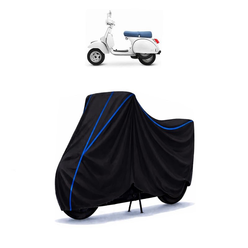 Image of Scooty Cover Water Resistant for LML Star Deluxe | Universal Scooter & Bike Cover | Heavy Duty UV Dust, Rain & Scratch Protection | Elastic Fit All Weather Indoor Outdoor | Black with Blue Piping