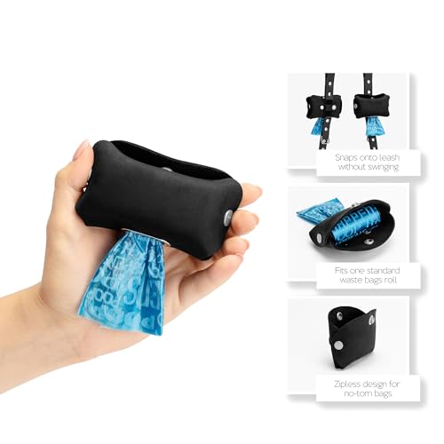 Image of Hidemont Dog Poop Bag Holder for Leash, Durable Leather Leakproof Pet Waste Bag Dispenser for Leashes, 20 Bags Included (Black)