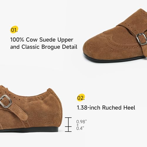 Image of BEAU TODAY Womens Leather Loafers, Monk Platform Loafer Shoes | Cowhide, Brogue Wingtip, Slip-on, Chunky Heel, Comfortable, Non-slip Durable, Business Casual Office Dress Shoes