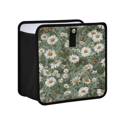 Image of Car Trash Can Organizer Bin with Adjustable Strap for Back Front Seat Console Waterproof Leakproof Collapsible Portable 11 Inch Summer Daisy Butterfly Green