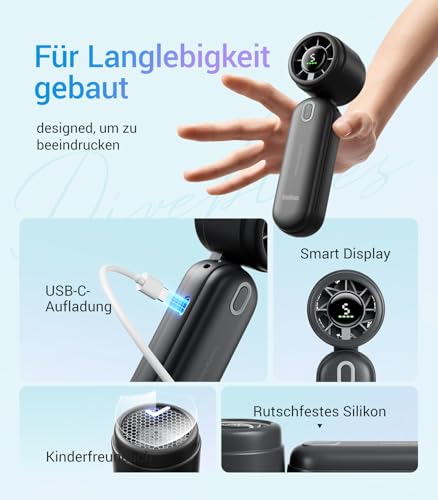 Diveblues iTurbo Handventilator, 9m/s Hohe Geschwindigkeit, 5-stufiger, LED-Display, wiederaufladbarer Akku, 3-in-1 Hand, Hals& Tischventilator, Mini Ventilator für Reisen, Strand, Arbeit & Outdoor 5