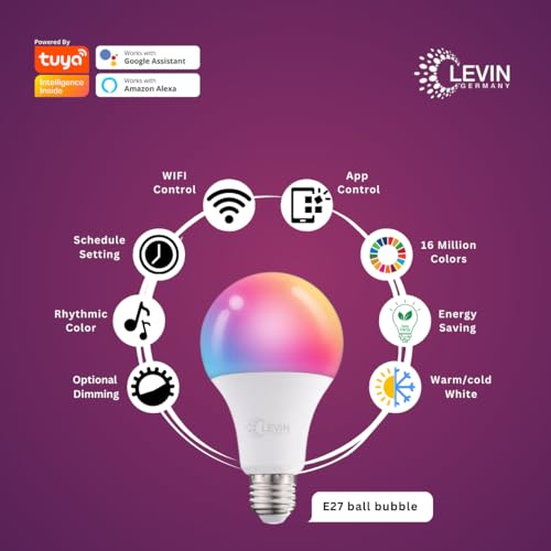 Levin Germany Smart LED Bulb E27 – 9W RGB Colour-Changing Bulb | Dimmable | Wi-Fi & Bluetooth | Works with Alexa & Google Home | 810 Lumens | App & Voice Control | 2-Year Warranty - Image 5