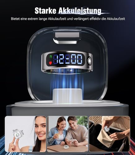 Image of 7.0 Smart Ring with LED Screen【5ATM Waterproof】【5.3+EDR Technology - 0.1%± Error】 Smart Ring for Men and Women to Monitor Sleep, Heart Rate, Silver 13#