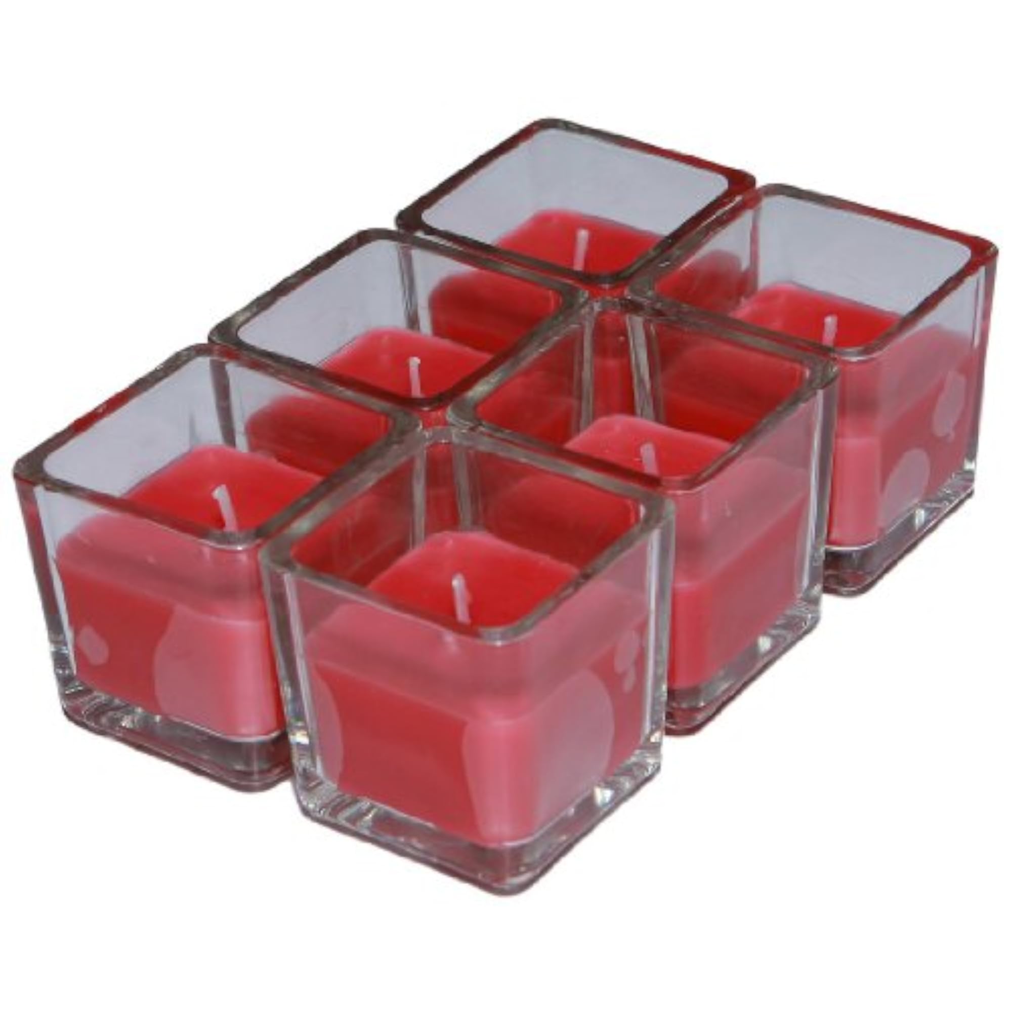12-Piece Votive Candles, Red Square Glass