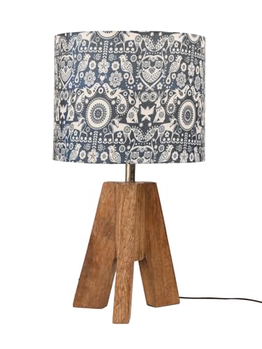 Image of Green Girgit Decorative Tri-Leg Stand Wooden Table Lamp with Indian Art Multicolor Shade Bedside & Reading Night Lamp for Bedroom, Living Room & Home Decor | Warm Ambient Light