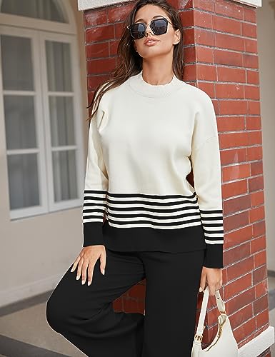 Tanming Women's Lounge Sets 2 Piece Outfits Knitted Pullover Sweater Tops Wide Leg Pants Tracksuit4