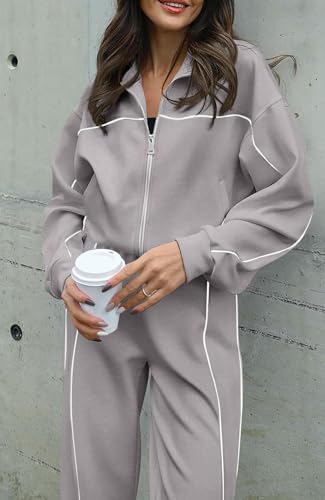 Image of BTFBM Women's Two Piece Tracksuit Fall 2026 Long Sleeve Zip Up Sweatshirt Long Pants Outfits Jogger Sweatsuit Sets