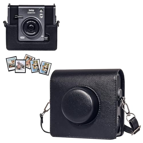CAIYOULE Case for Fujiflim Instax Wide EVO Instant Camera PU Leather Camera Bag and for Fuji Wide Film Photo Magnetic Picture Frame With adjustable straps Black-（No Camera）