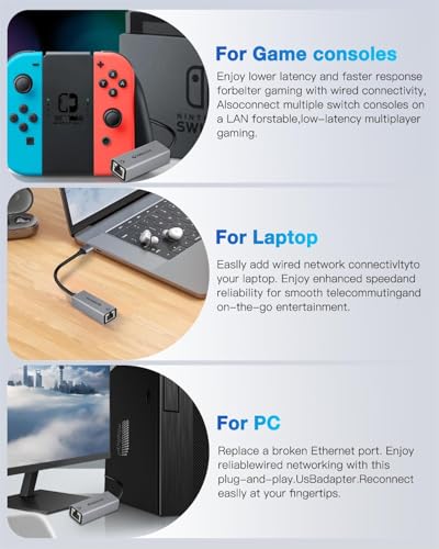 Image of USB ethernet Adapter, USB 3.0 hub with rj45,4-in-1 3.0 Hub with Gigabit Ethernet Adapter, Gigabit Ethernet to USB Adapter for Laptop,PC, MacBook Pro, iPad Pro,and More Type A Laptops
