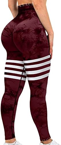 ASAGI Striped Scrunch Butt Lifting Workout Leggings for Women Tie Dye High Waist Yoga Pants Gym Tights(2#-Tie Dye Black Red,Medium)