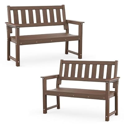ACUEL 50" HDPE Weatherproof Outdoor Bench Patio Seating, Mocha Brown 2 Pack