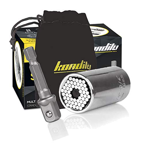 KONDITU – Professional Universal Socket Wrench Set (7-19mm) - with *Bonus* Pouch – DIY Handyman Tool (Best Gift/Present for Men, Husband, Boyfriend, Father/Dad) (7-19mm (1/3-3/4