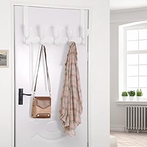 SKOLOO Over The Door Hook - 5 Hooks, Over Door Hook Hanger for Hanging Clothes/Towels/Coats/Backpack/Hat, Over Door Coat Rack(White) SKOLOO Over The Door Hook 5 Hooks Over Door Hook Hanger for Hanging ClothesTowelsCoatsBackpackHat Over Door Coat RackWhite
