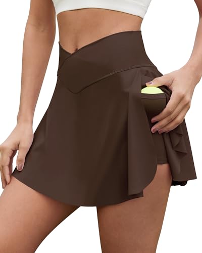 Saia feminina de tênis com bolsos, short cruzado para golfe, saia atlética com fenda lateral, mini s