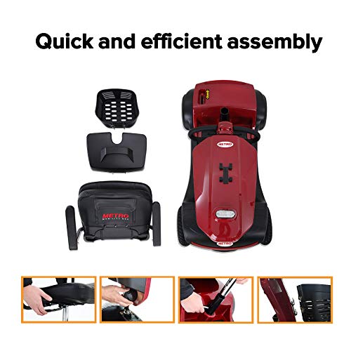 Metro Mobility USA Patriot Compact Travel Electric Power Mobility Scooter for Adults - 265 lbs Max Weight,4 Wheel, 18 in Width Thick Leather Seats, Large Capacity Lead-Acid Battery - Red - Thumbnail 3