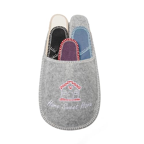 JOMIX Juego de 5 Pares Pantuflas Invitados Antideslizantes de Fieltro Zapatillas Casa para Invitados de 5 Colores con Bolsa de Almacenamiento, Gris