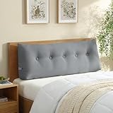 Arlee Ergonomic Triangular Headboard Wedge Backrest Pillow, Supportive Foam Filled Design for Neck & Back, Removable Cover, Side Pockets, Ideal for Reading, Lounging, Home Decor, Grey, Queen, 59x8x20
