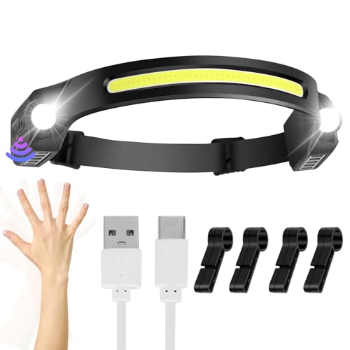 29% off - Head Torch Rechargeable Headlamp 2*XPE 6 Modes Motion Sensor Headlight 260 Degree Widen View LED Headtorch IPX4 Waterproof Hands-Free Flashlight gift for Adults Kids Camping,Running,Fishing,Cycling