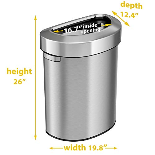 Image of iTouchless 18 Gallon Semi-Round Stainless Steel Open Top Trash Can and Recycle Bin, 68 Liter, Slim and Space-Saving Design for Home, Office, Kitchen, Restaurant, Restroom, Large Capacity